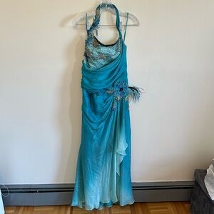 Chic Turquoise Maxi Dress with Floral Accents